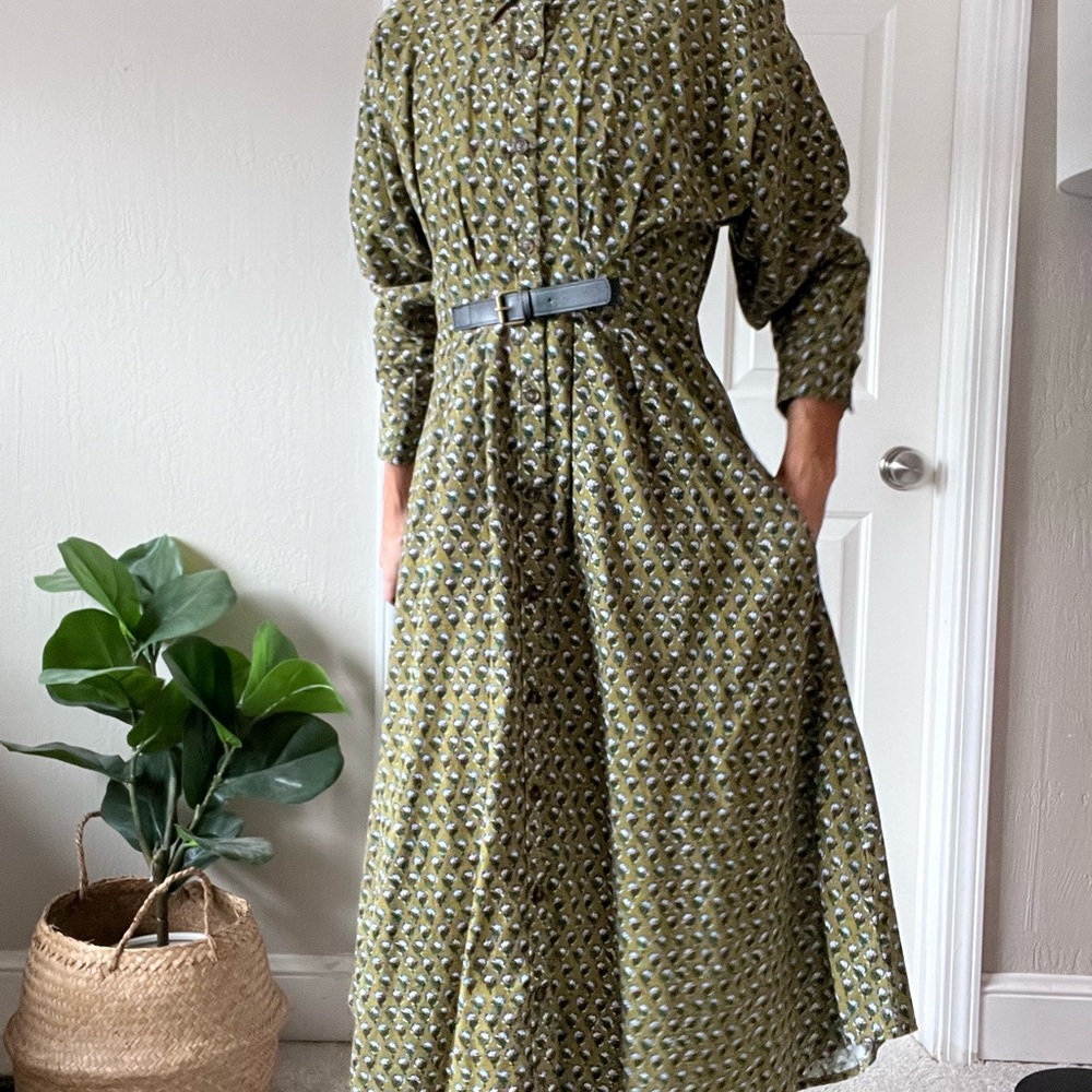 Anthropologie Green Patterned Midi Dress